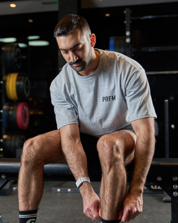 STRENGTH OUTLINED OVERSIZE TEE - HEATHER GREY