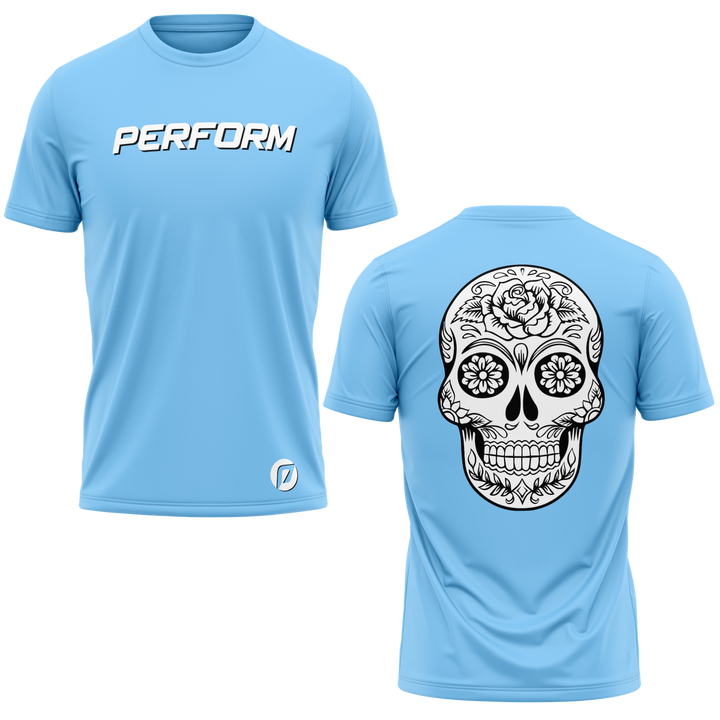 SUGAR SKULL TEE - SKY BLUE - Perform Athletics